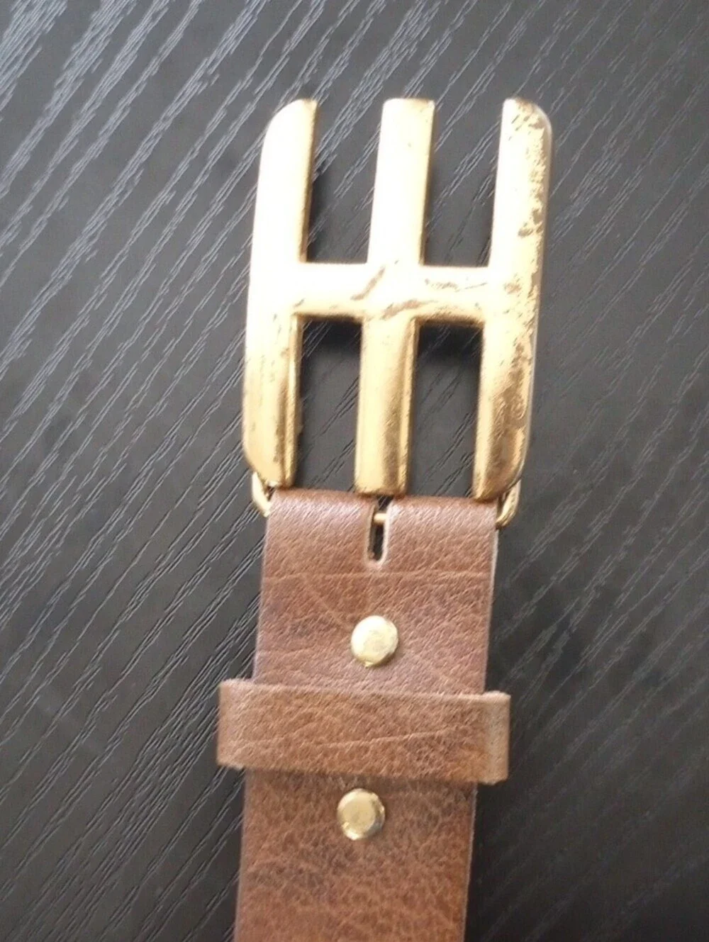 Vintage Brown Deep Buff Cowhide Split Leather Belt Golden Buckle